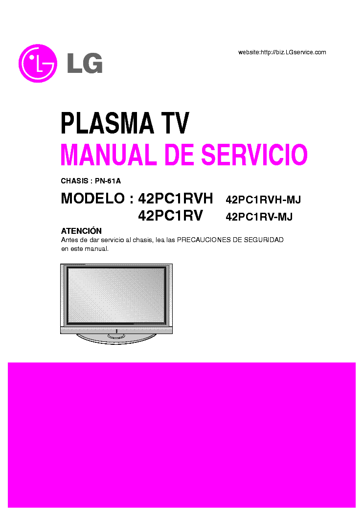 LG 42PC1RV[H]-MJ CHASSIS PN-61A service manual (1st page)
